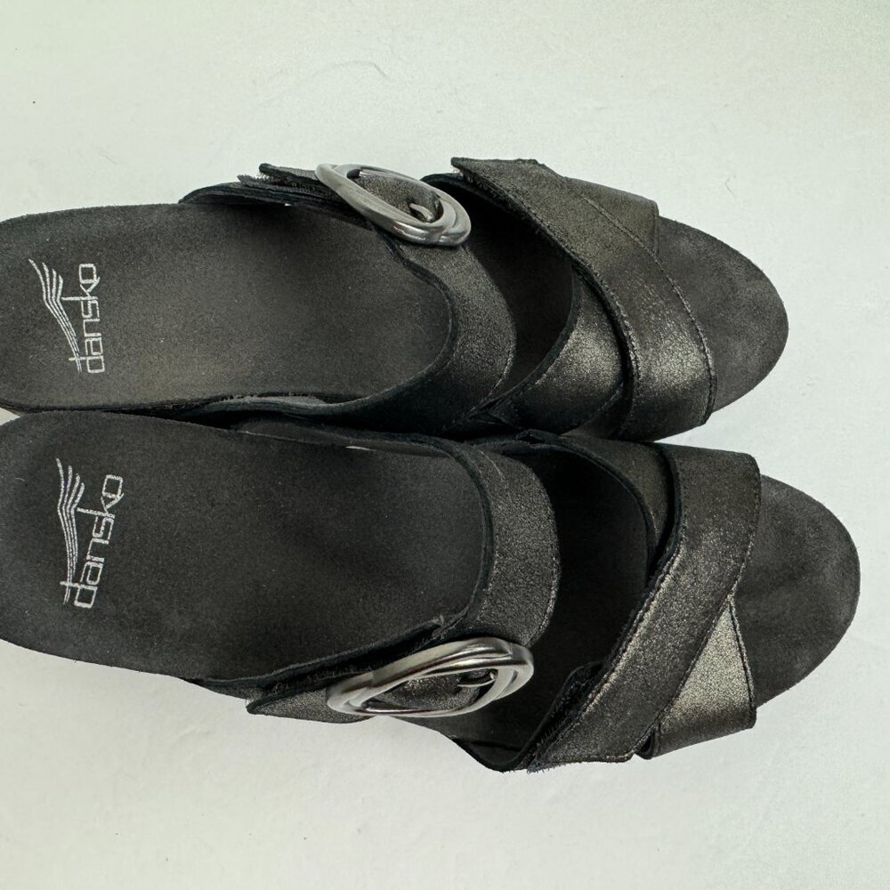 Dansko Clogs Sandals Stacey Suede Wedge Metalic Dark Gray Size EU 39 / US 8-8.5 - Picture 3 of 11